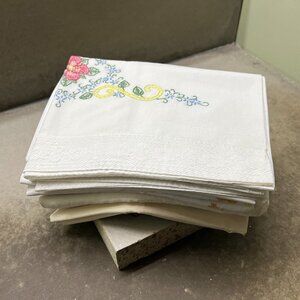 Vintage 7-Count Embroidered & Lace Trim Pillowcases: 3 Single/2 Double Set Cases